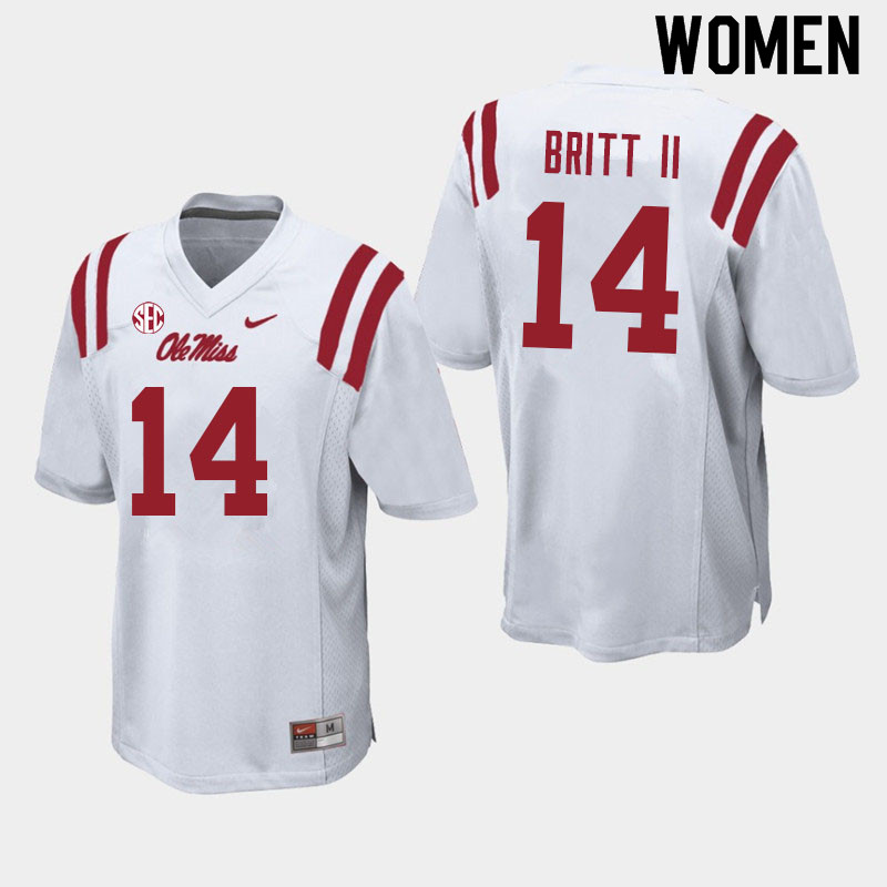 Marc Britt II Ole Miss Rebels NCAA Women's White #14 Stitched Limited College Football Jersey IQM1158WD